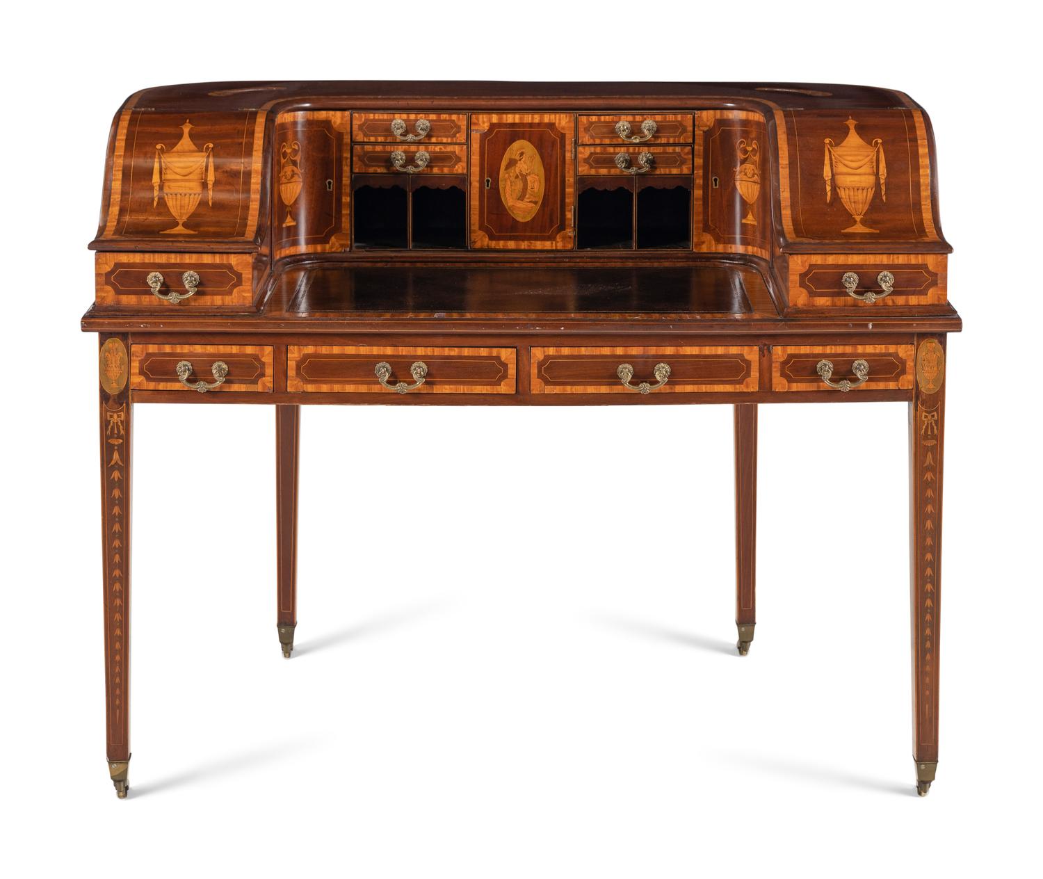 An Edwardian Mahogany and Marquetry Carlton House Desk