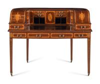 An Edwardian Mahogany and Marquetry Carlton House Desk