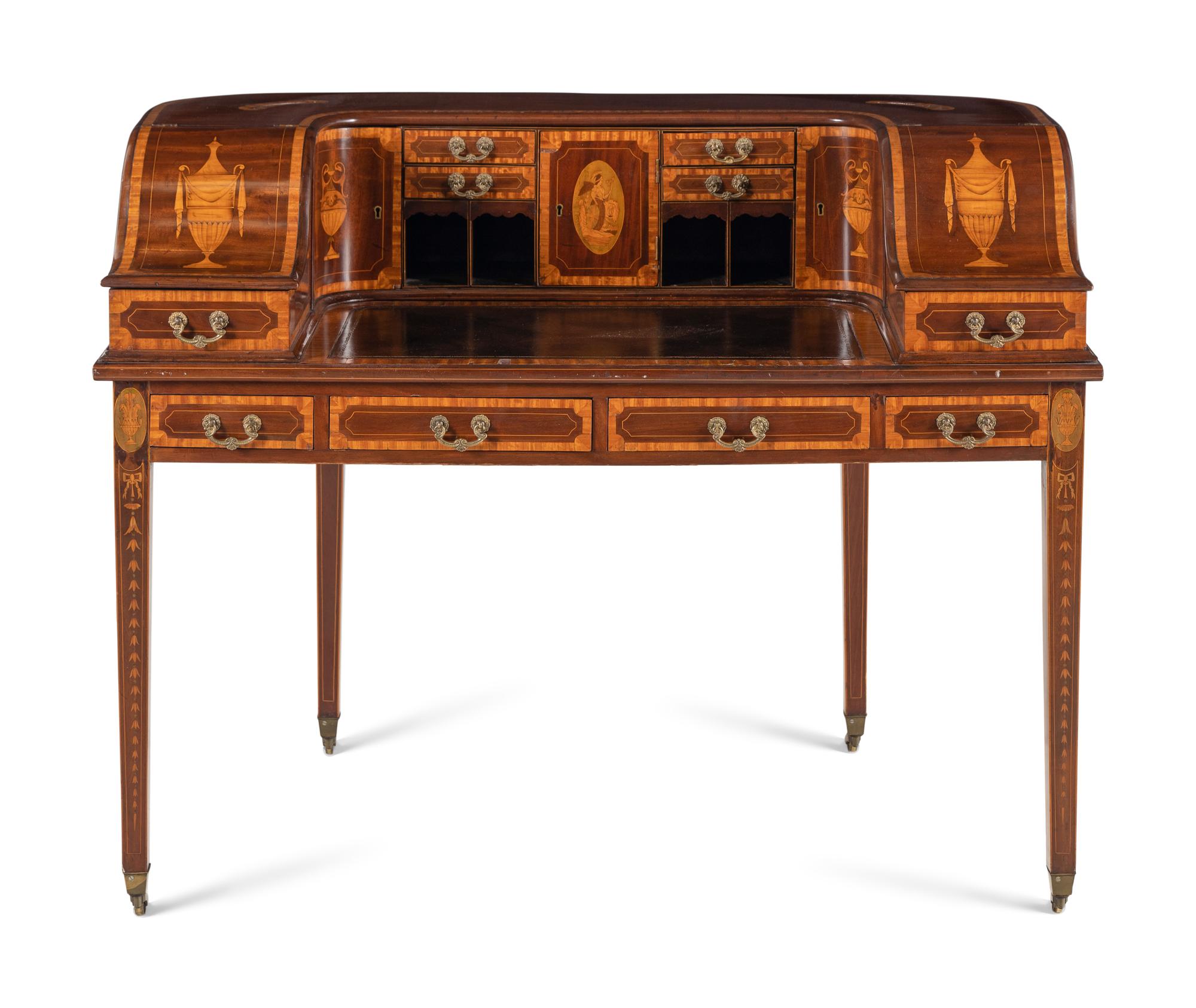 An Edwardian Mahogany and Marquetry Carlton House Desk