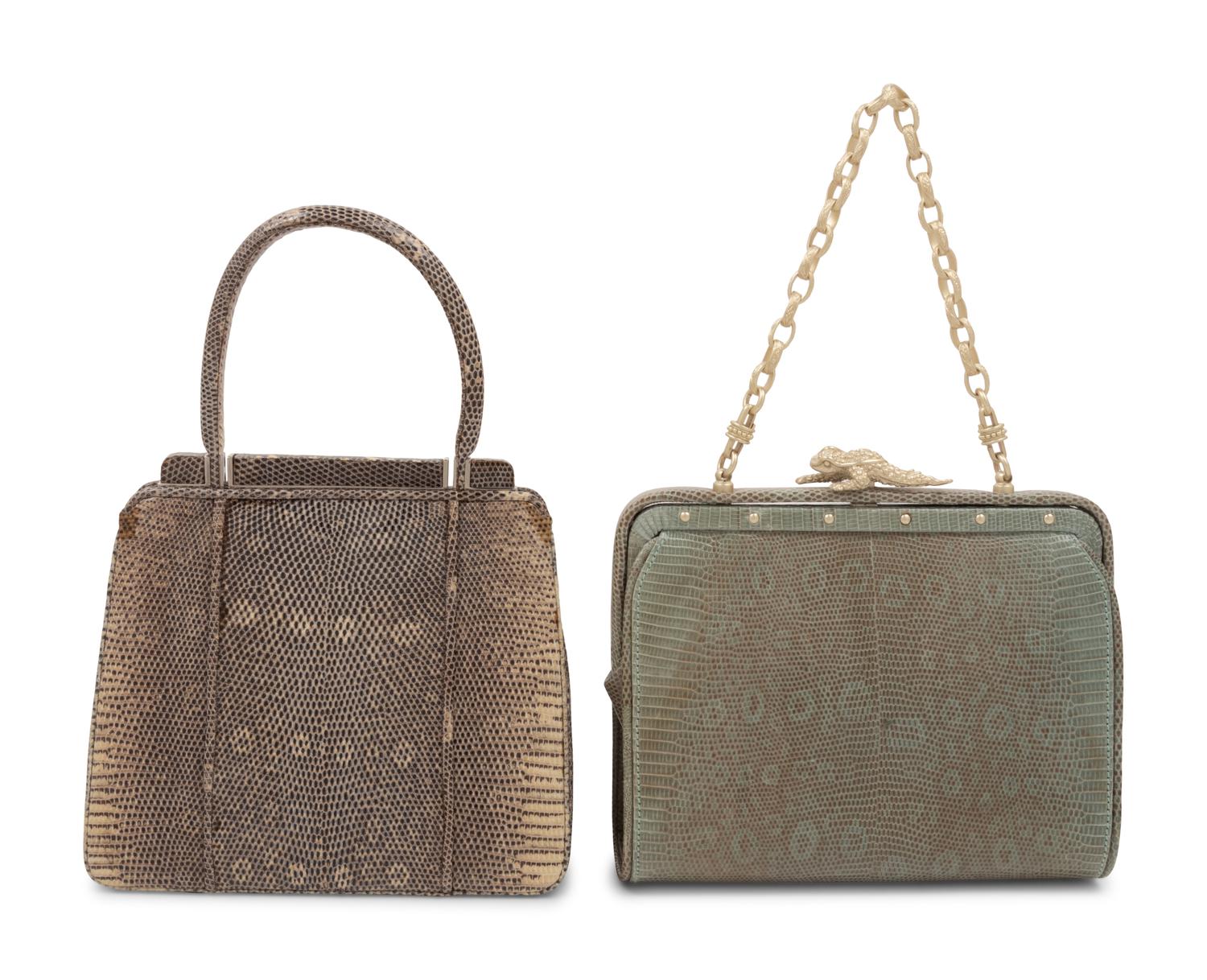 Two Ring Lizard Skin Handbags: One Judith Leiber, One Kieselstein-Cord