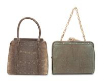 Two Ring Lizard Skin Handbags: One Judith Leiber, One Kieselstein-Cord