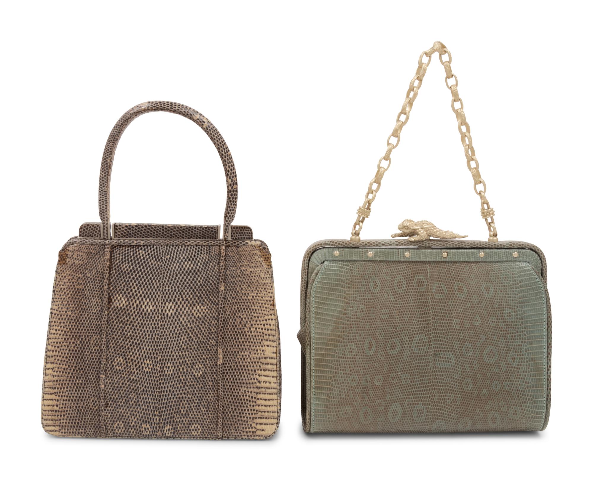 Two Ring Lizard Skin Handbags: One Judith Leiber, One Kieselstein-Cord