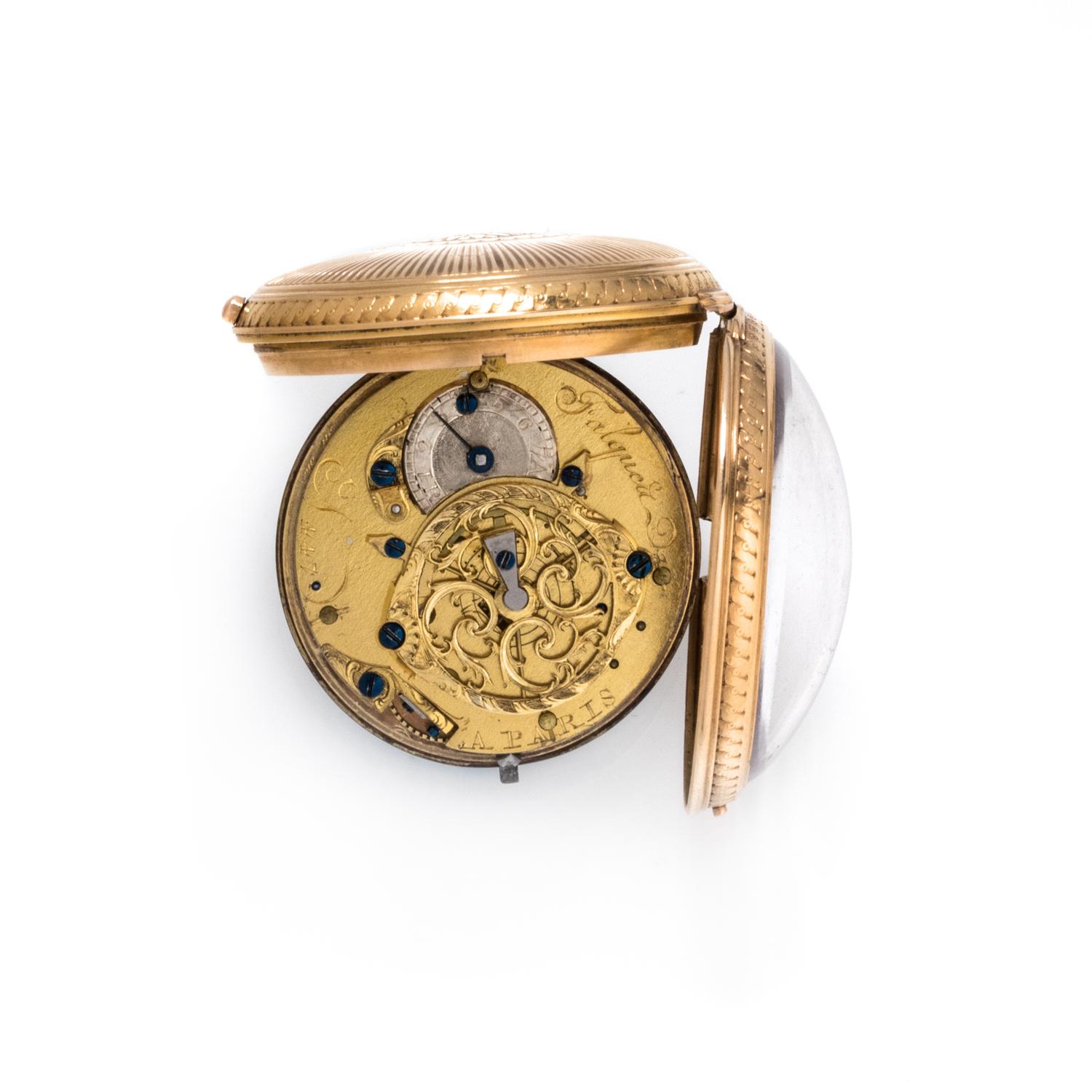 FALQUEA, GILT-METAL OPEN FACE POCKET WATCH