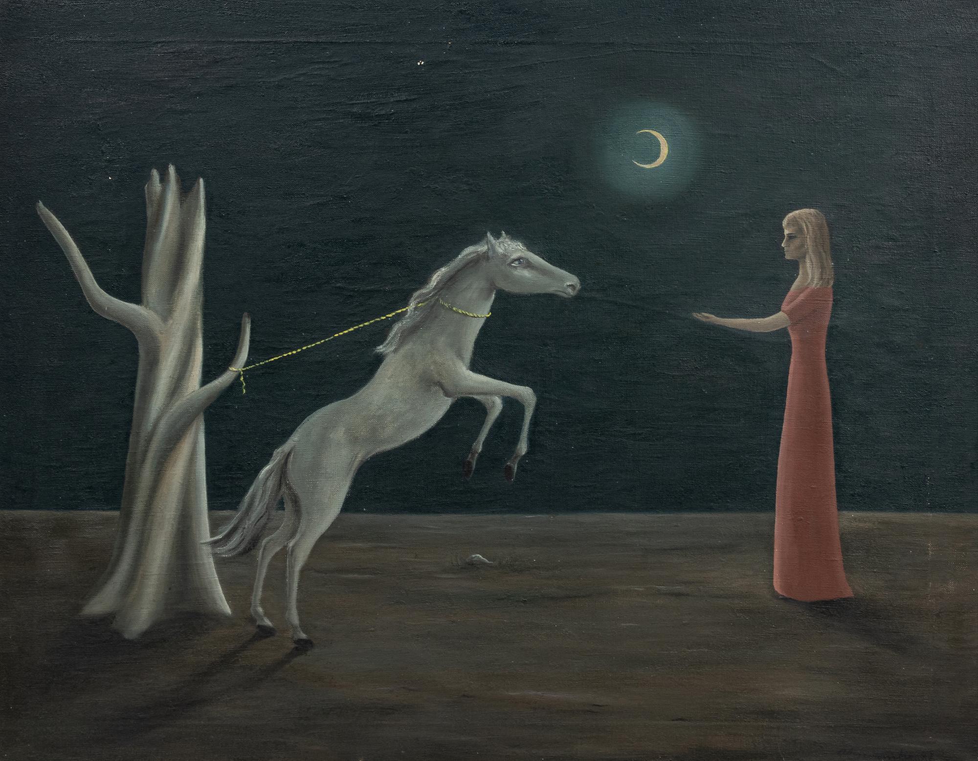 Gertrude Abercrombie (American, 1909-1977) Untitled (Woman with Tethered Horse and Moon), 1947
