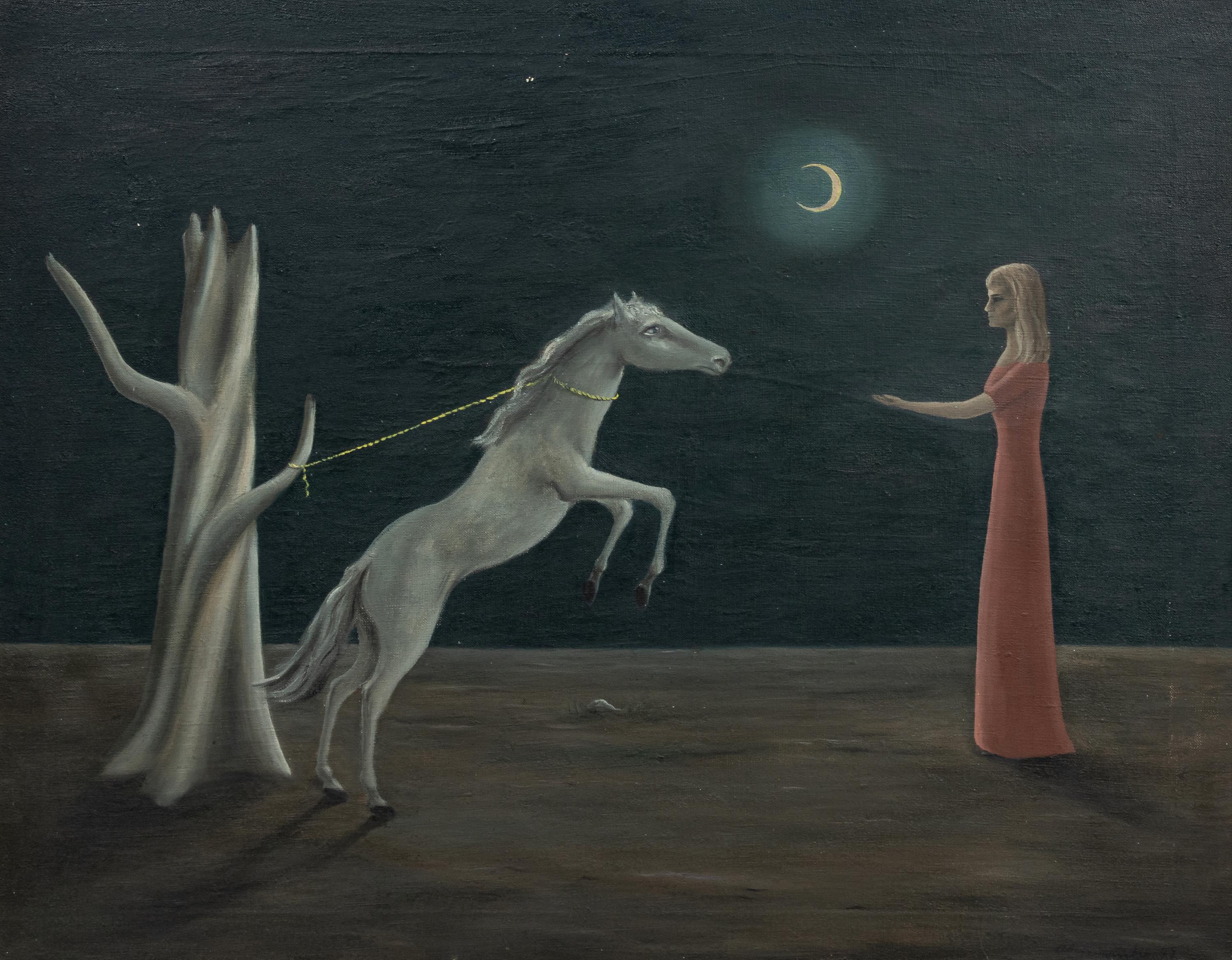 Gertrude Abercrombie (American, 1909-1977) — Untitled (Woman with Tethered Horse and Moon), 1947