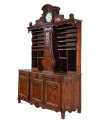 A French Provincial Burlwood Clock-Inset Serving Cabinet