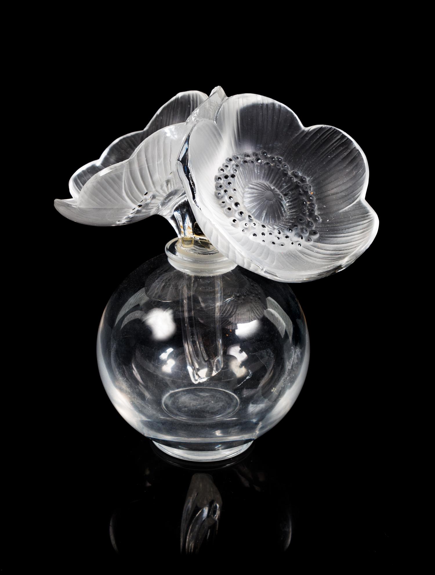 Lalique, a molded and frosted Deux Anemones figural perfume bottle