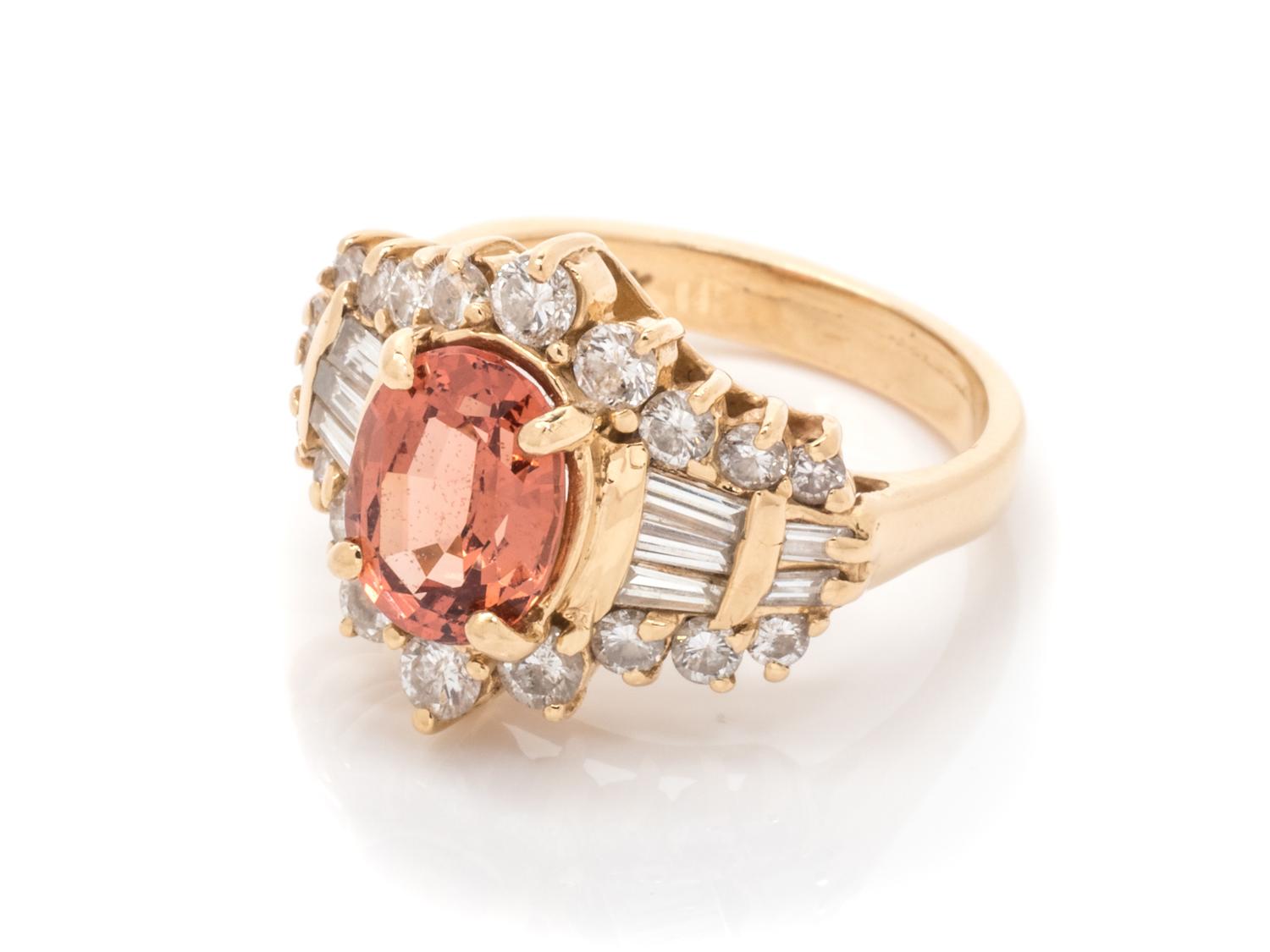 A 14 Karat Yellow Gold, Garnet and Diamond Ring,