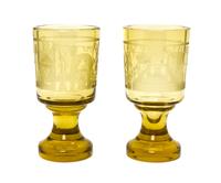 A Pair of Bohemian Engraved Glass Goblets, Height 6 3/4 inches.