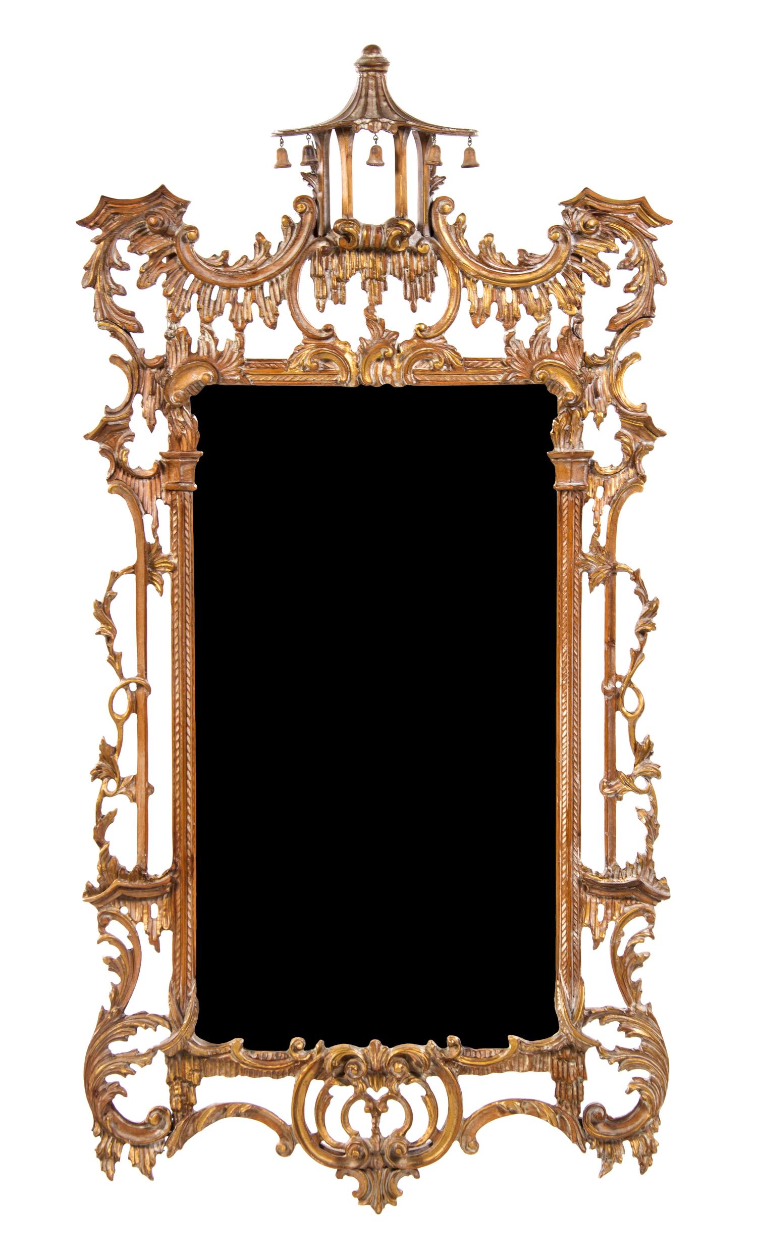 A Chinese Chippendale Style Giltwood Mirror, Height 63 x width 32 inches.