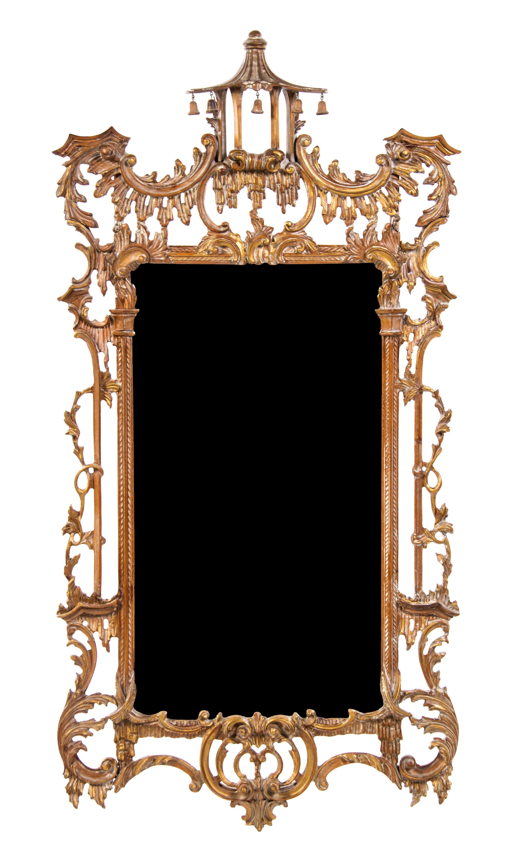 A Chinese Chippendale Style Giltwood Mirror, Height 63 x width 32 inches.