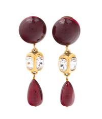 A Pair of Chanel Red Glass and Rhinestone Drop Earclips, 3" x 1".