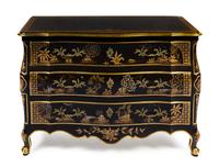 A Louis XV Style Painted and Parcel Gilt Commode Height 34 x width 50 1/2 x depth 23 inches. — JOHN WIDDICOMB, 20TH CENTURY