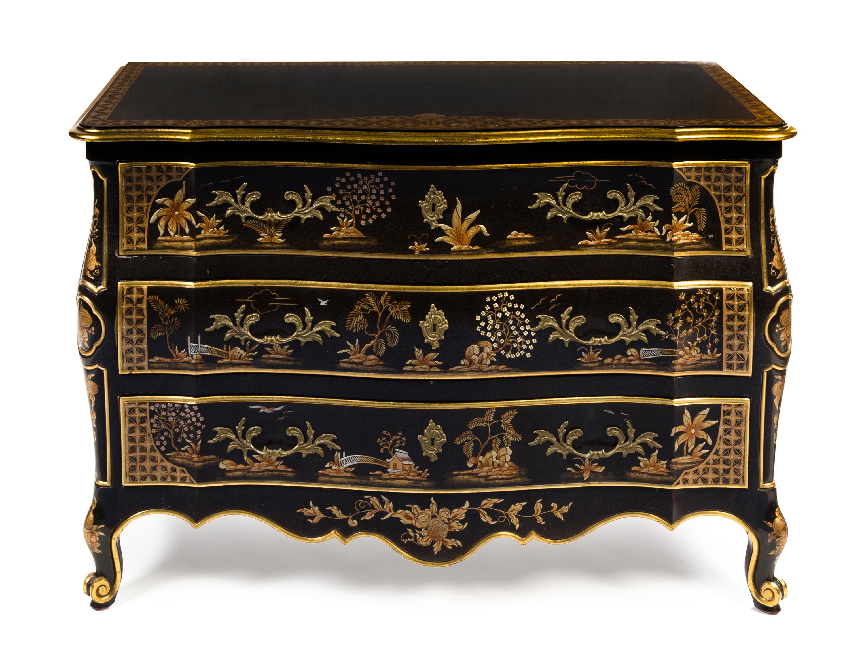 A Louis XV Style Painted and Parcel Gilt Commode Height 34 x width 50 1/2 x depth 23 inches. — JOHN WIDDICOMB, 20TH CENTURY