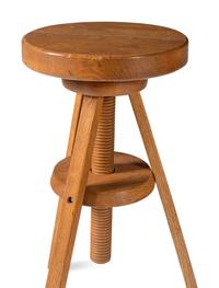 An Oak Adjustable-Height Swivel Stool