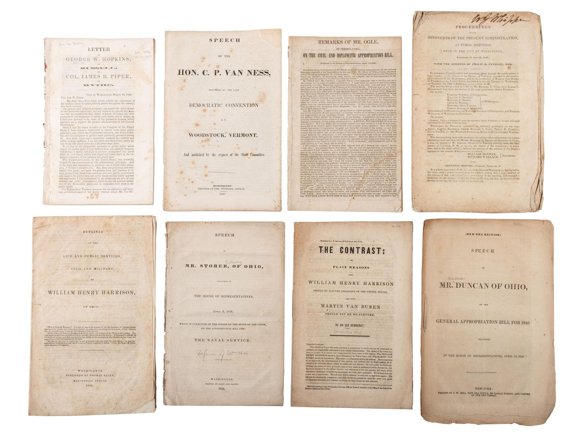 [VAN BUREN, Martin] -- [HARRISON, William Henry]. A group of pamphlets related to the 1836 and 1840 political rivalry, comprising: