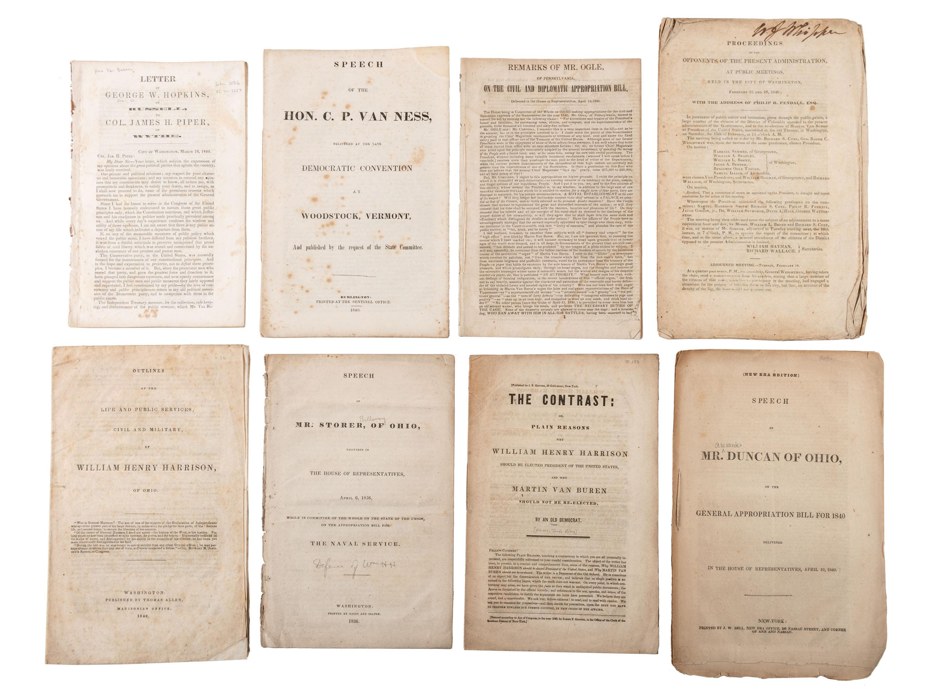 [VAN BUREN, Martin] -- [HARRISON, William Henry]. A group of pamphlets related to the 1836 and 1840 political rivalry, comprising: