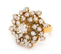 A 14 Karat Yellow Gold and Diamond Cluster Ring,