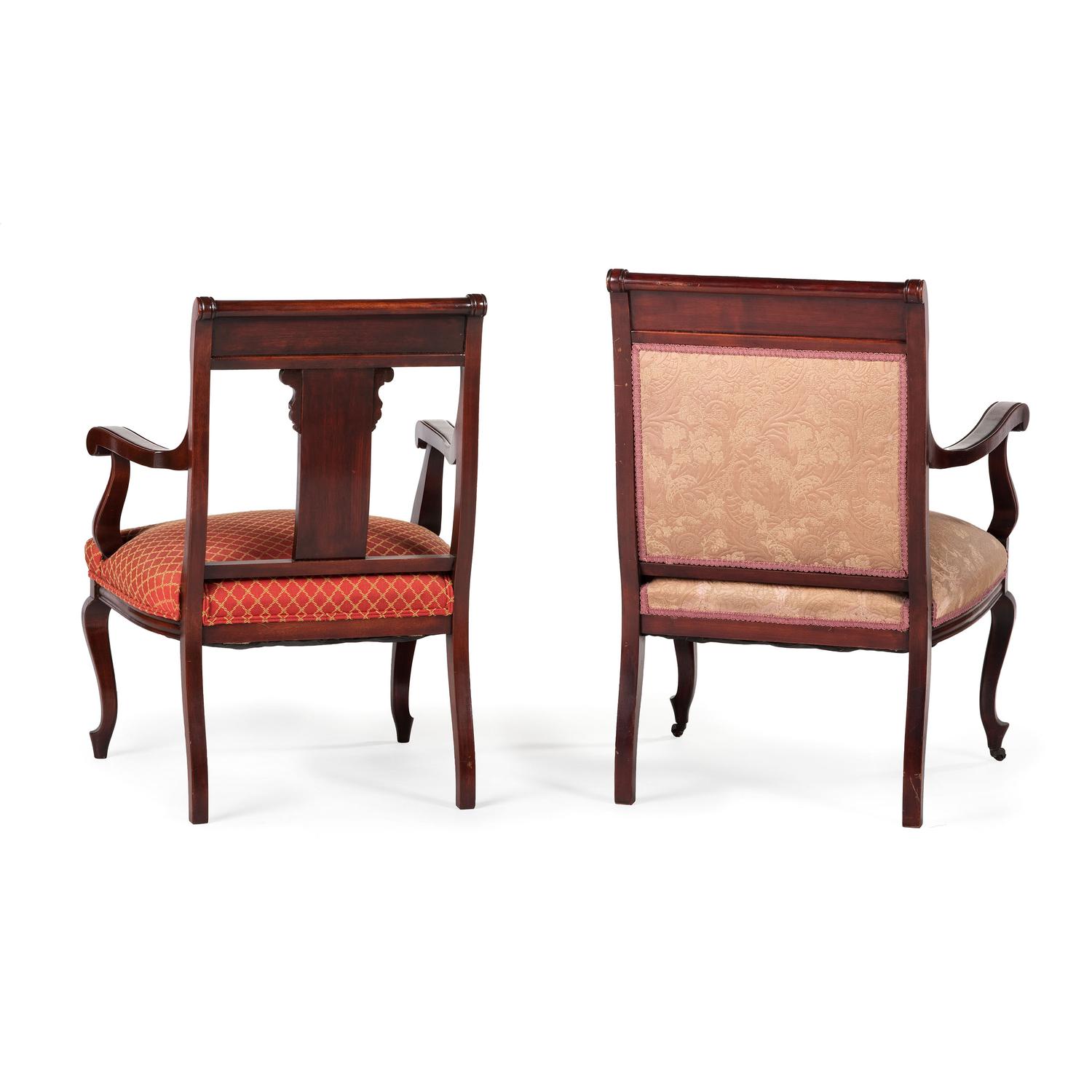 An Edwardian Style Mahogany and Marquetry Five-Piece Seating Suite