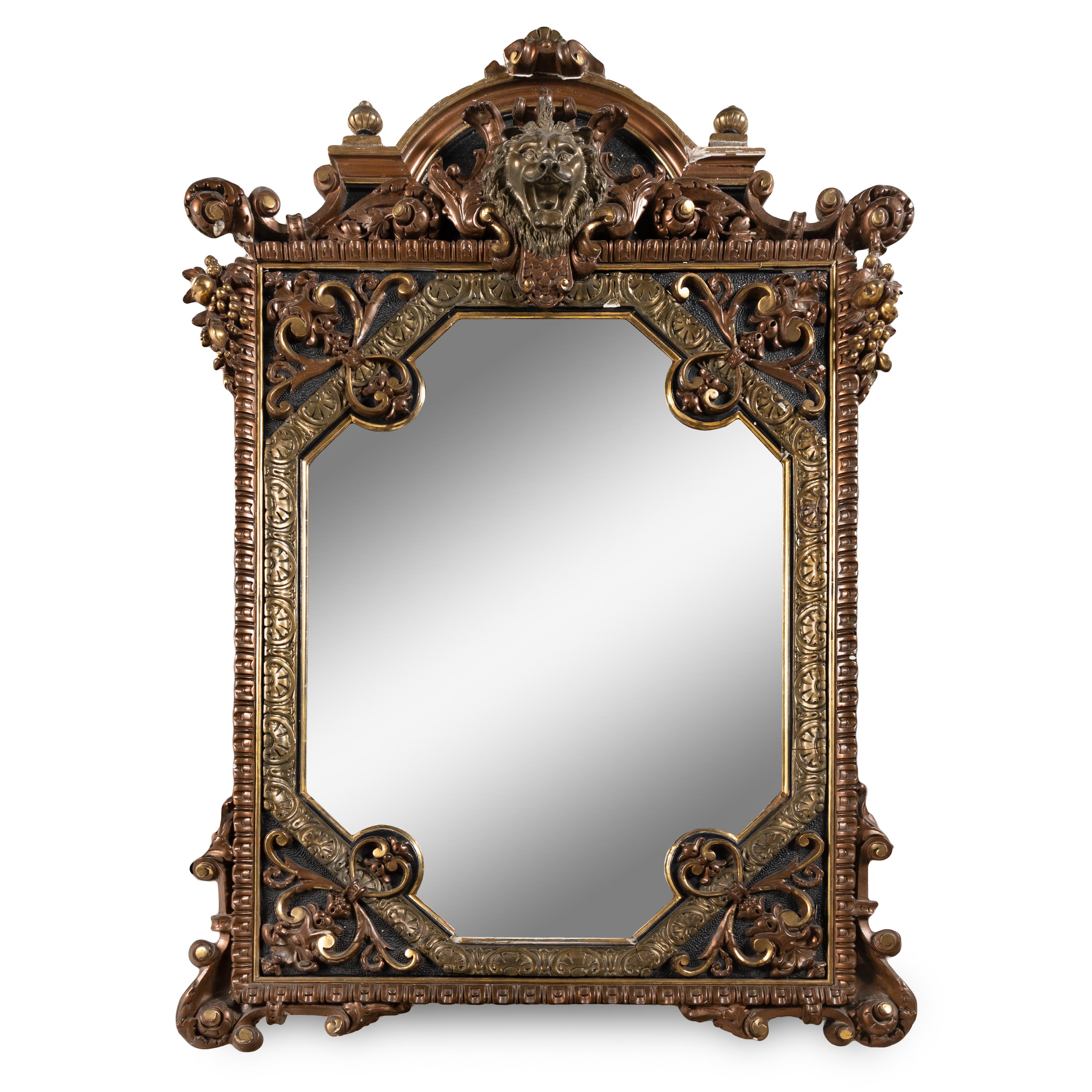 A Napoleon III Style Painted and Parcel Gilt Mirror