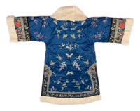 A Fur Lined Blue Ground Embroidered Silk Winter Coat