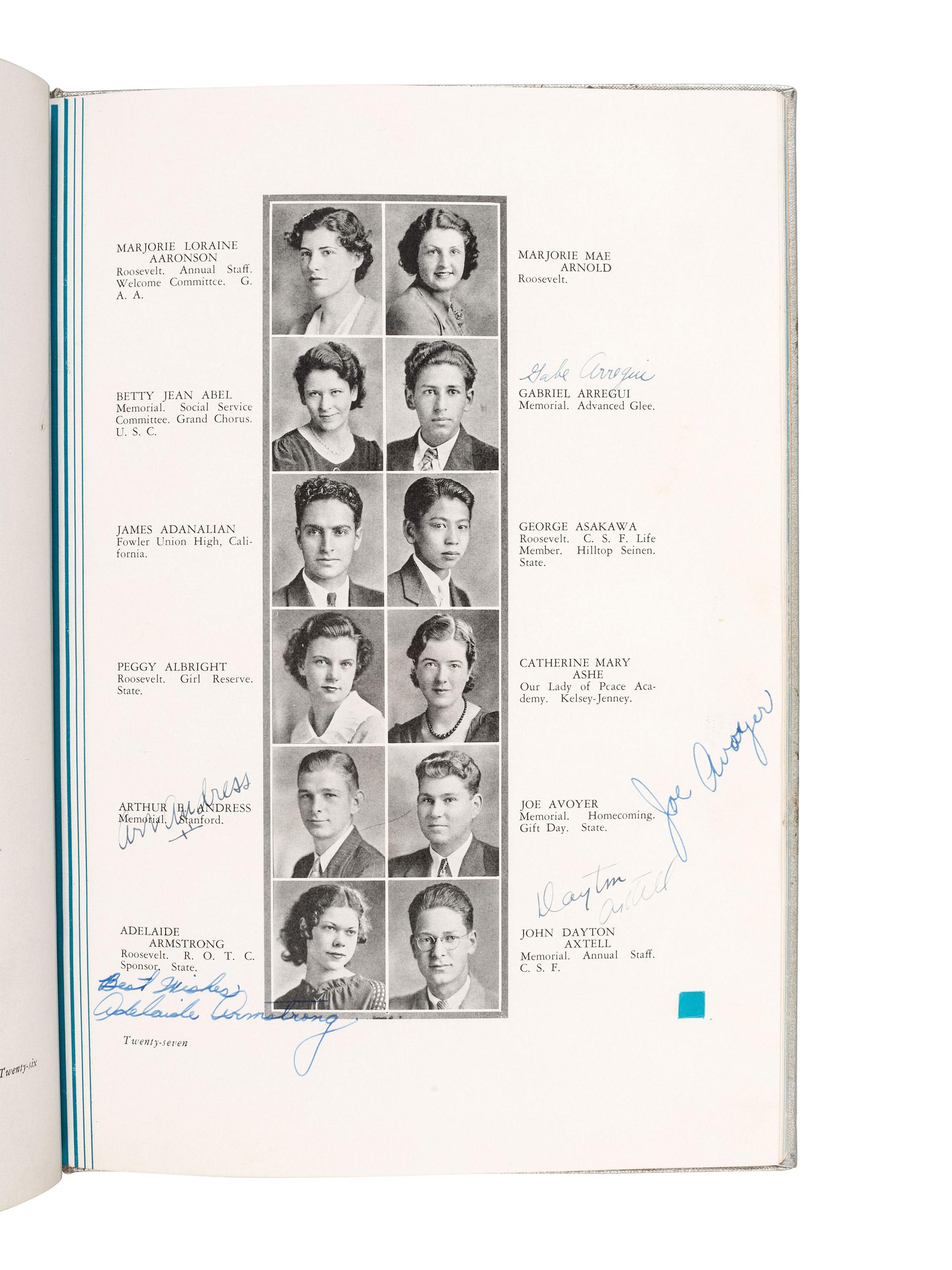 [WORLD WAR II]. Archive associated with Japanese-American soldier George Asakawa (1918-2012), whose family was detained in an Arizona relocation camp during WWII. [ With: ] Cal Tech autograph album featuring signatures of multiple Nobel Prize winners.