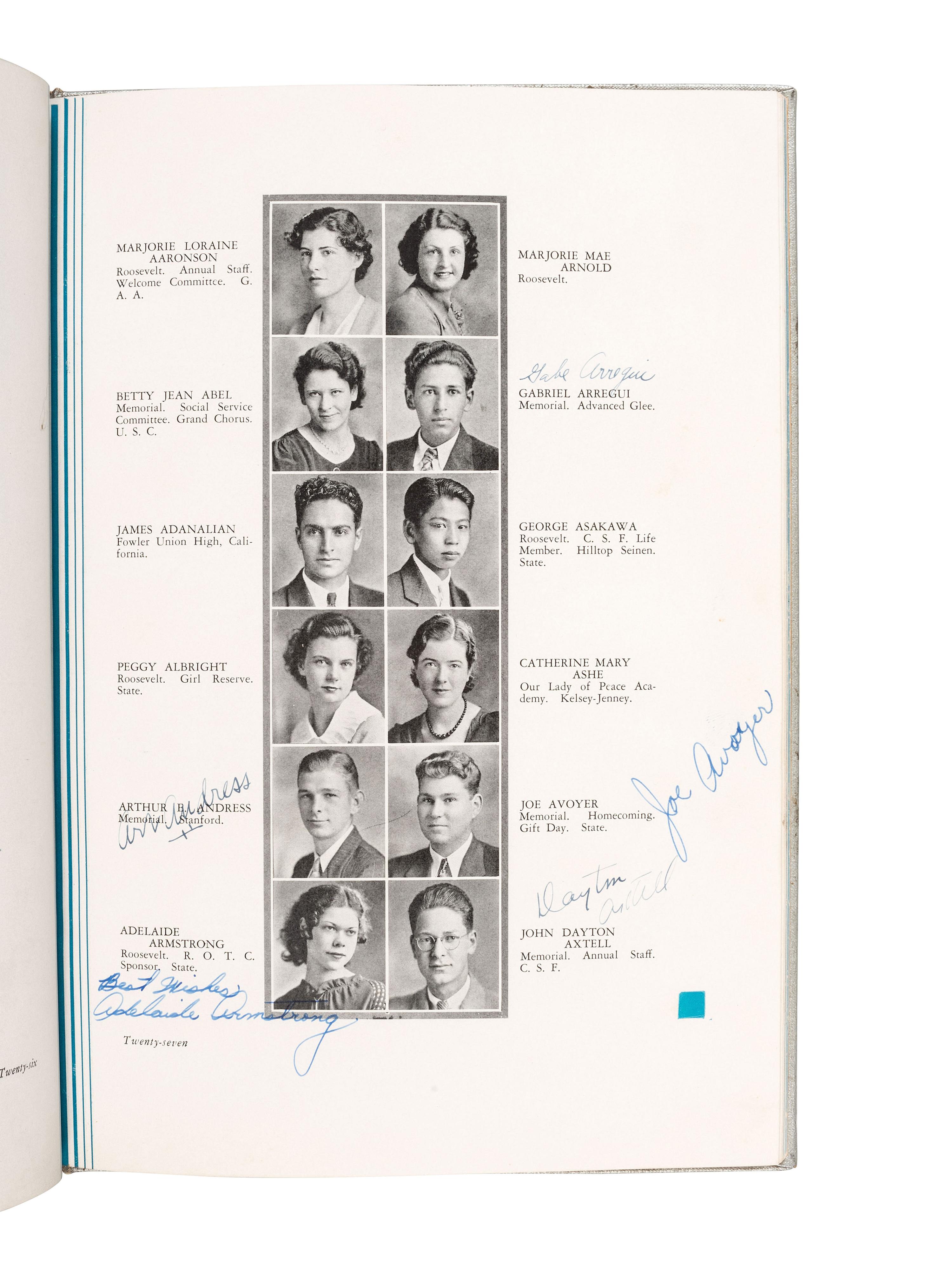 [WORLD WAR II]. Archive associated with Japanese-American soldier George Asakawa (1918-2012), whose family was detained in an Arizona relocation camp during WWII. [ With: ] Cal Tech autograph album featuring signatures of multiple Nobel Prize winners.