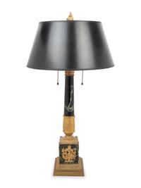 An Empire Style Gilt Metal and Marble Columnar Lamp