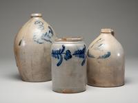 Three Cobalt Decorated Stoneware Vessels