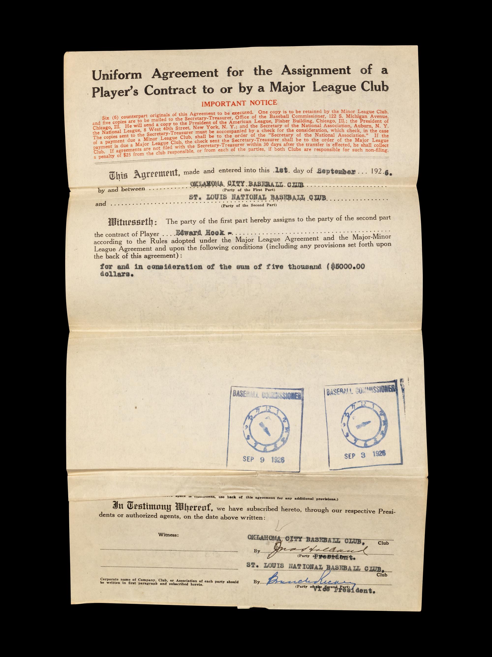 A Group of 15 1920s-30s St. Louis Cardinals Contract Agreements All Signed by Branch Rickey