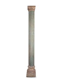 A Pair of Anglo-Indian Green-Painted Wood Architectural Columns