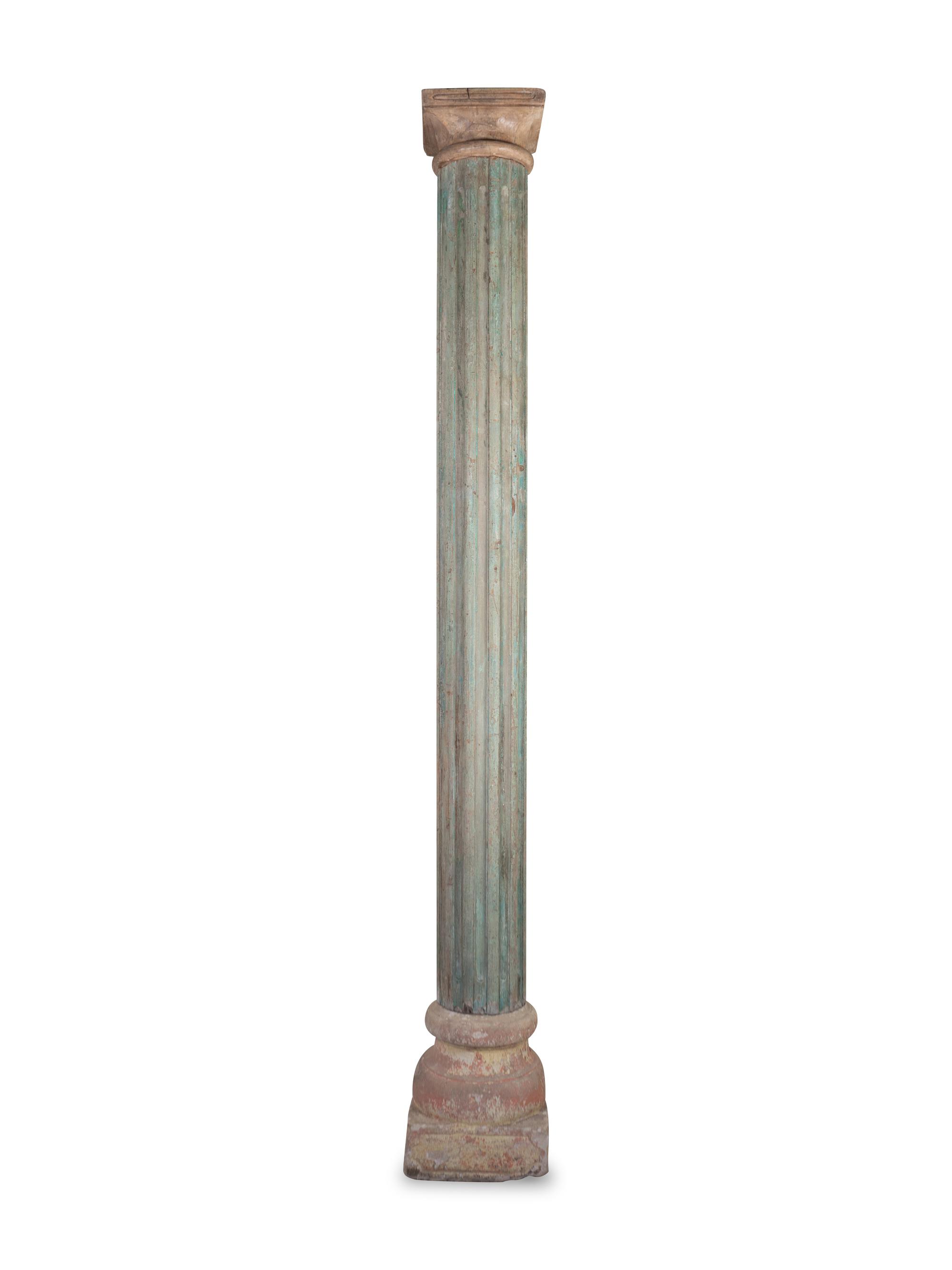 A Pair of Anglo-Indian Green-Painted Wood Architectural Columns