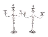 A Pair of English Silver-Plate Three-Light Candelabra