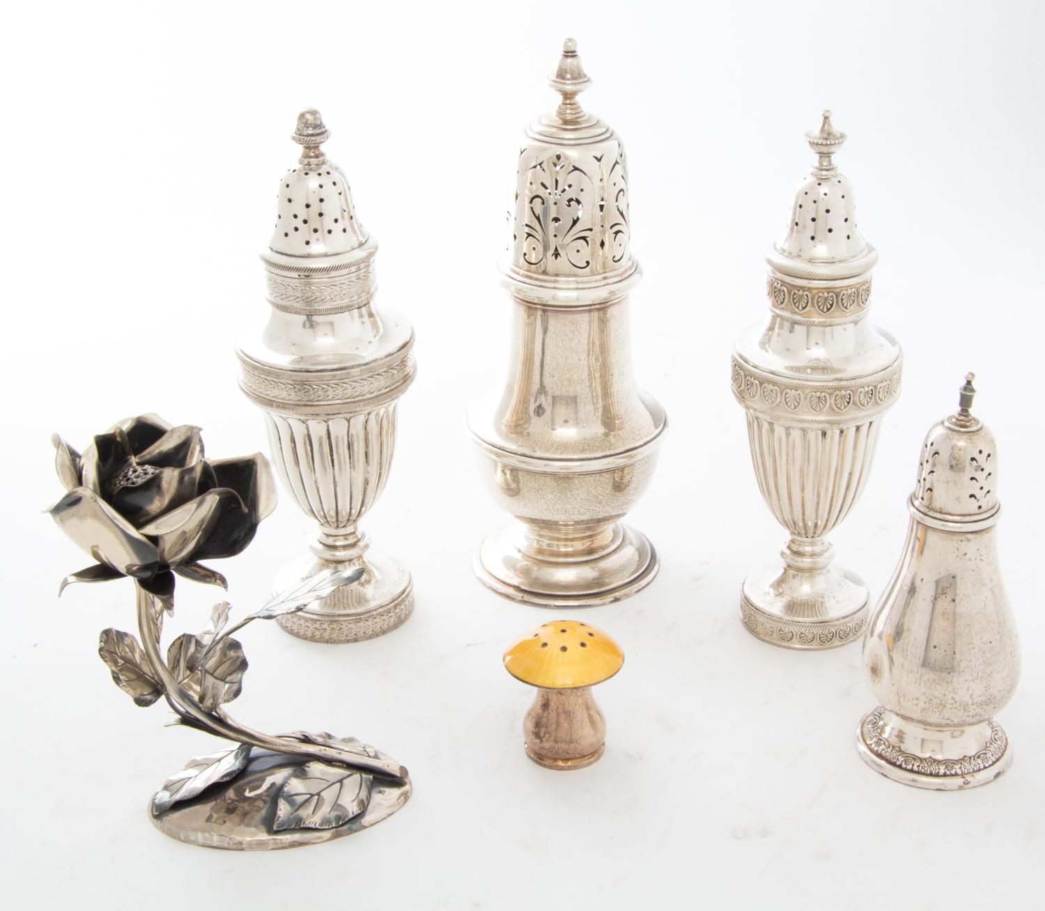 A Group of Silver Casters Height of largest 7 5/8 inches. — Various Makers, 20th Century