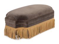 A Contemporary Velvet Upholstered Ottoman with Boullion Fringe