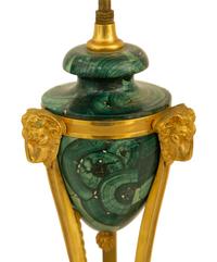 A Pair of Empire Style Gilt Metal Mounted Faux Malachite Cassolettes