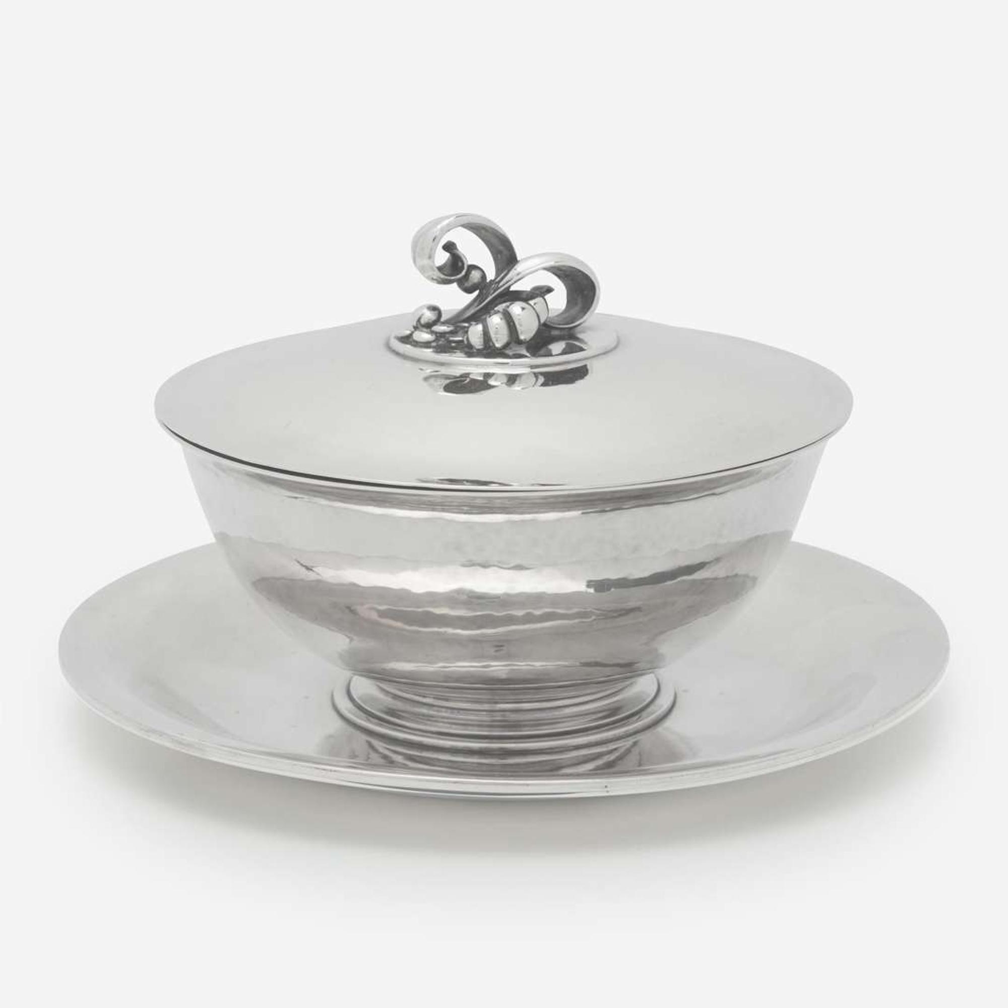 Harald Nielsen for Georg Jensen Silver and Enamel Covered Bowl, Model 499B, Denmark, circa 1930-45