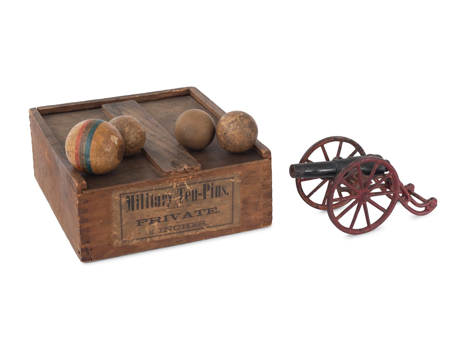 A Set of Painted Wood and Lithographed Military Ten-Pins