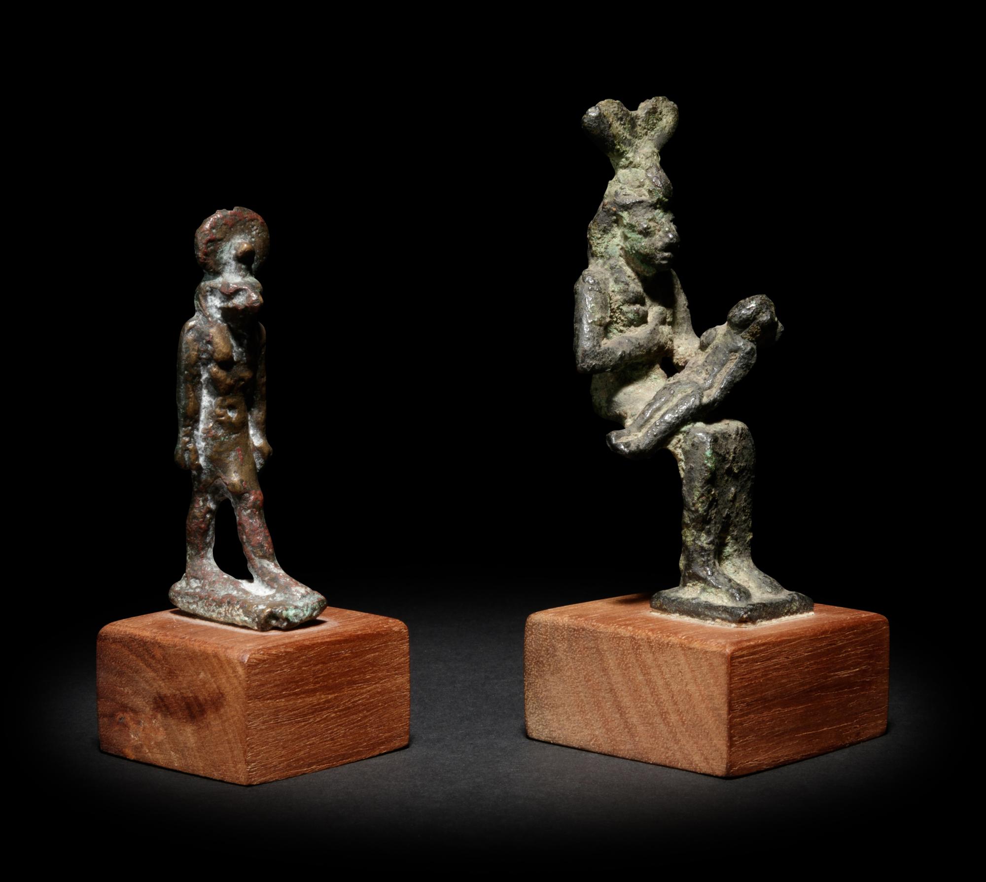An Egyptian Bronze Anubis and an Egyptian Bronze Isis and Horus