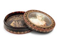 A Continental Gilt Metal Mounted and Portrait Miniature Inset Tortoiseshell Snuff Box