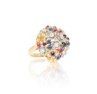 An 18 Karat Gold, Diamond, Sapphire and Pink Sapphire Cluster Ring, 10.00 dwts.