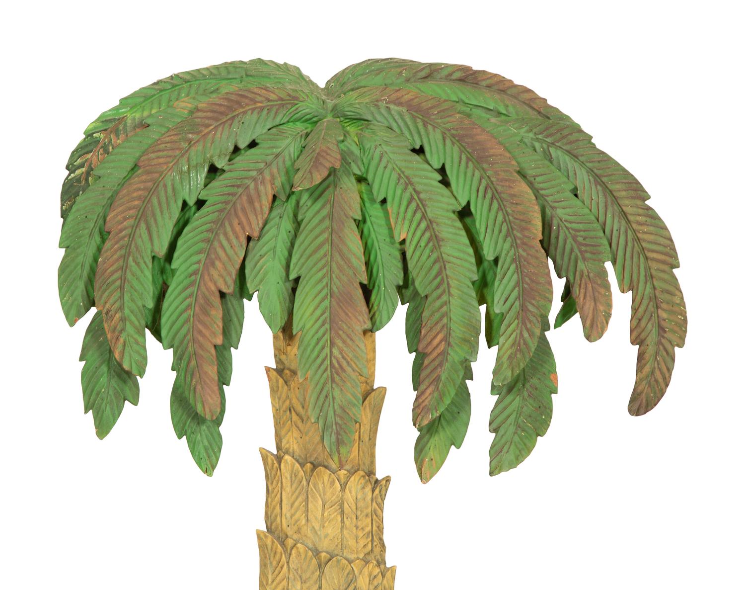 A Pair of Carved and Painted Palm Tree-Form Console Tables