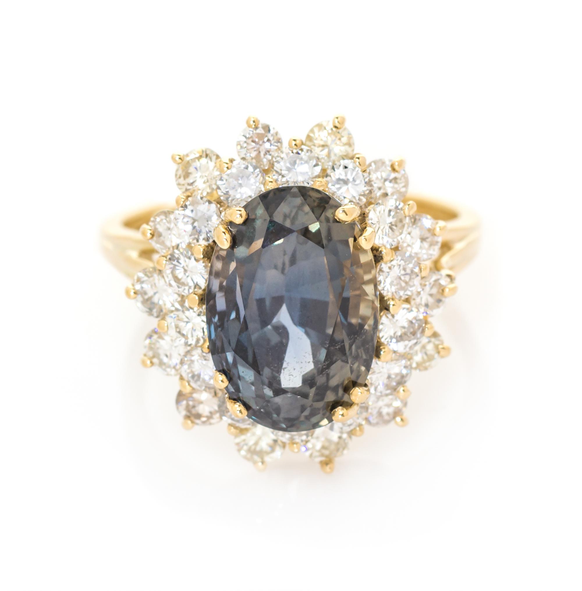 A 14 Karat Yellow Gold, Color Change Sapphire and Diamond Ring, 3.20 dwts.