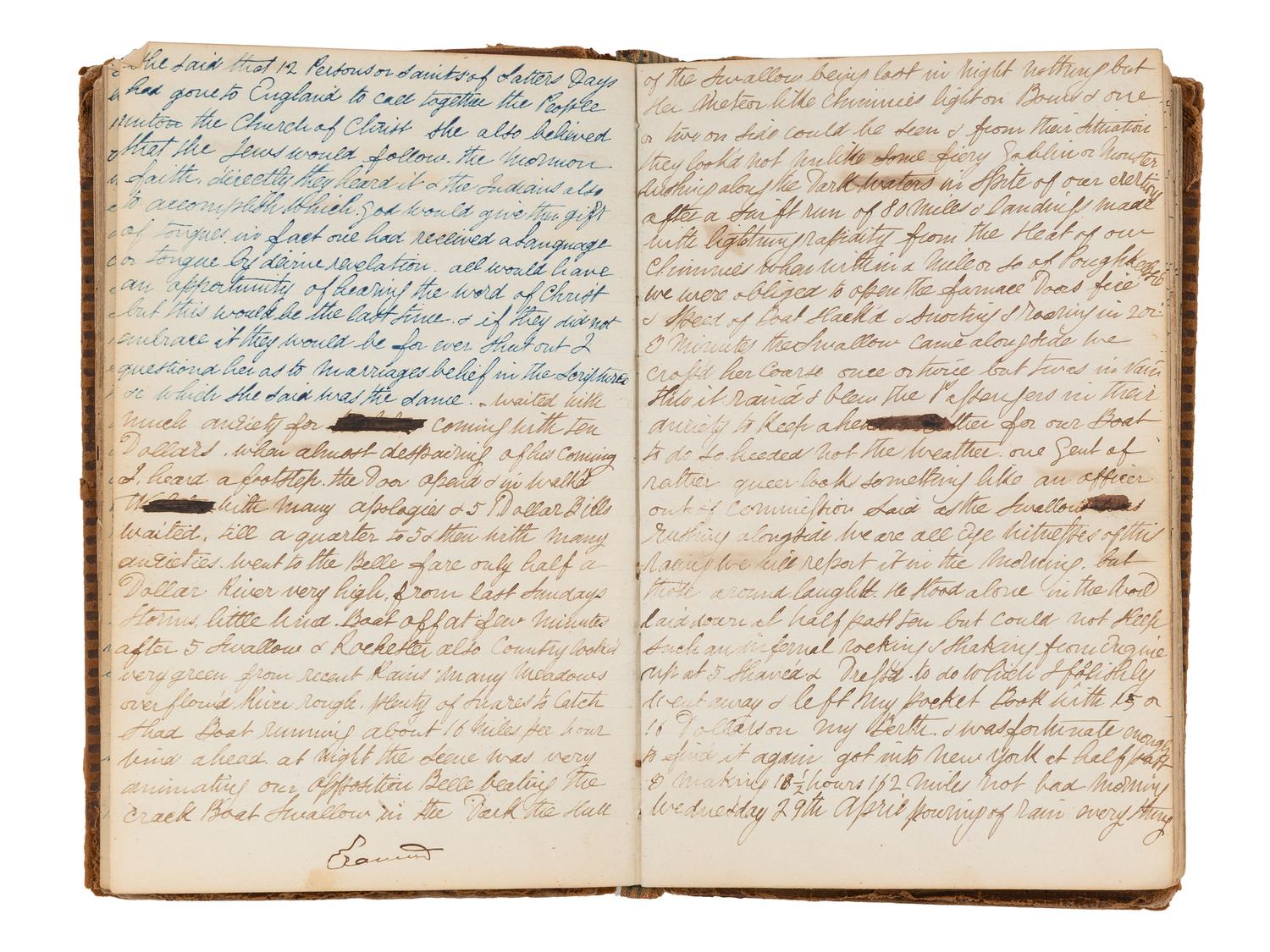 [EARLY PHOTOGRAPHY]. Manuscript diary of an itinerant portraiture artist, phrenology enthusiast, and daguerreotype experimentalist, documenting his daily endeavors in New York City and Albany. 1840.