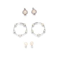 COLLECTION OF WHITE GOLD AND CULTURED PEARL EARRINGS
