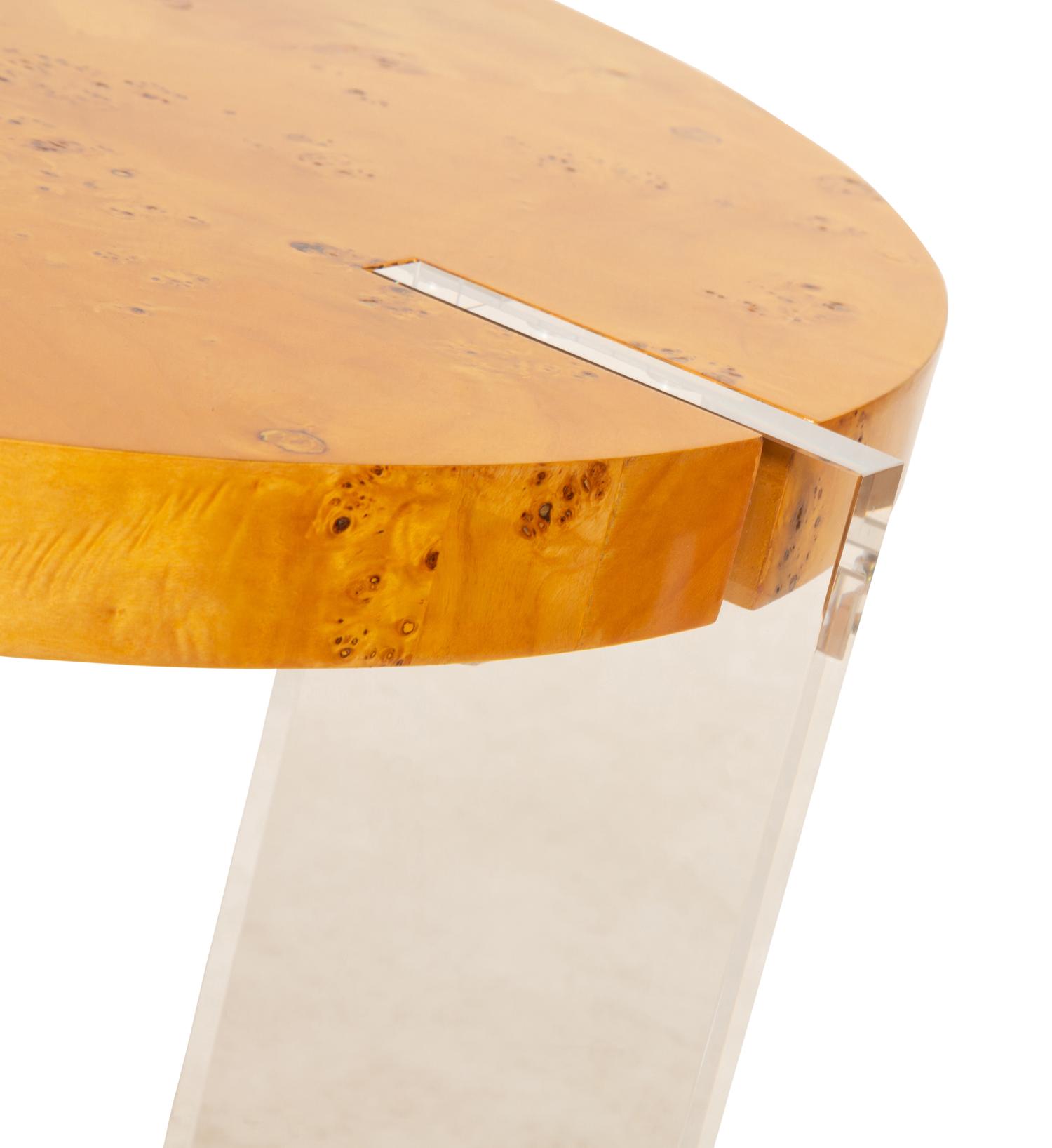 Two Burlwood and Lucite Coffee Tables by Jonathan Adler