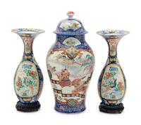 An Assembled Japanese Enameled Porcelain Garniture