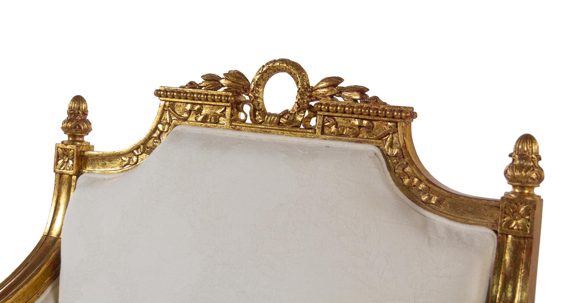 Two Louis XVI Style Carved Giltwood Bergères
