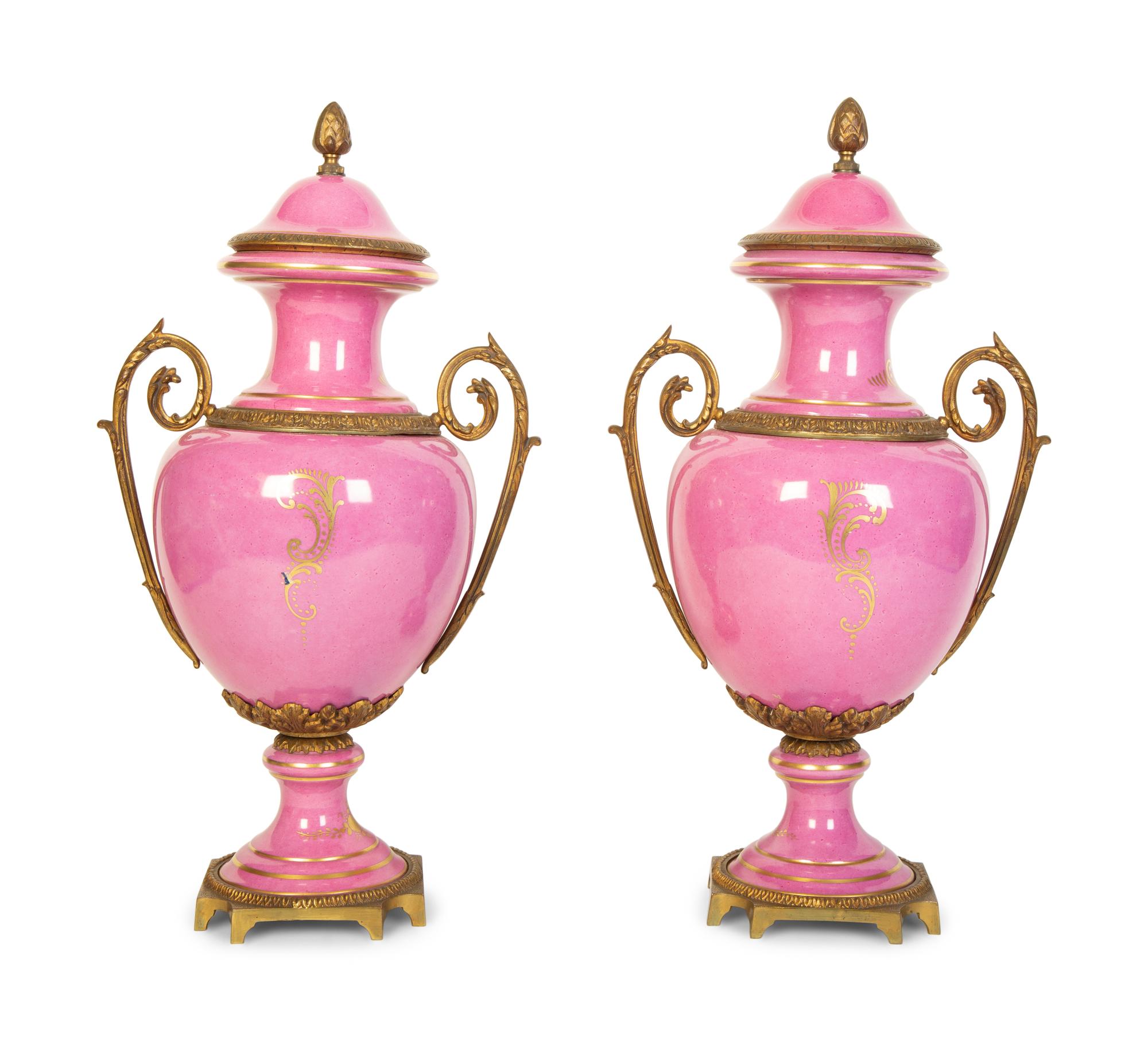 A Pair of French Porcelain Lidded Urns