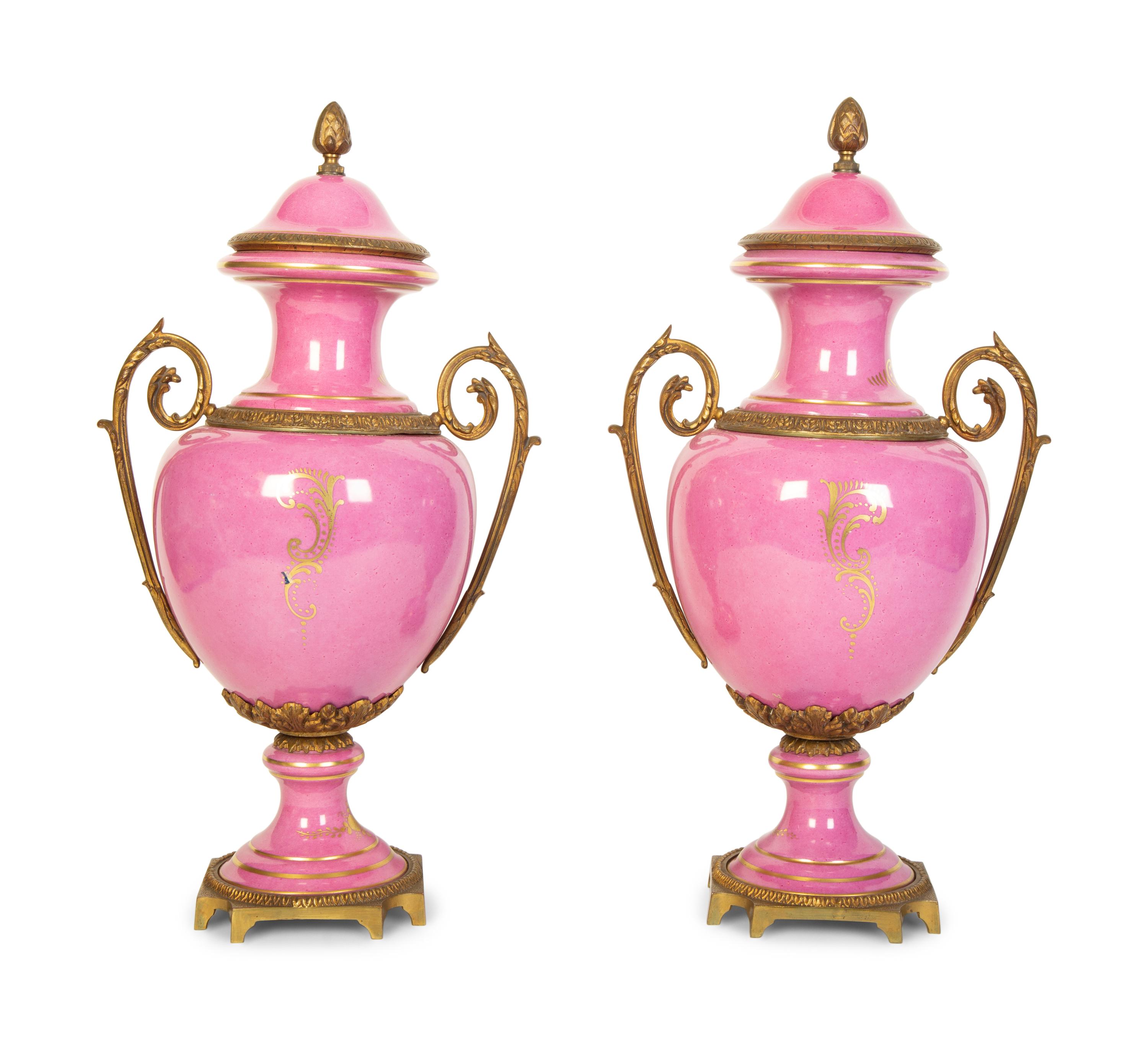 A Pair of French Porcelain Lidded Urns